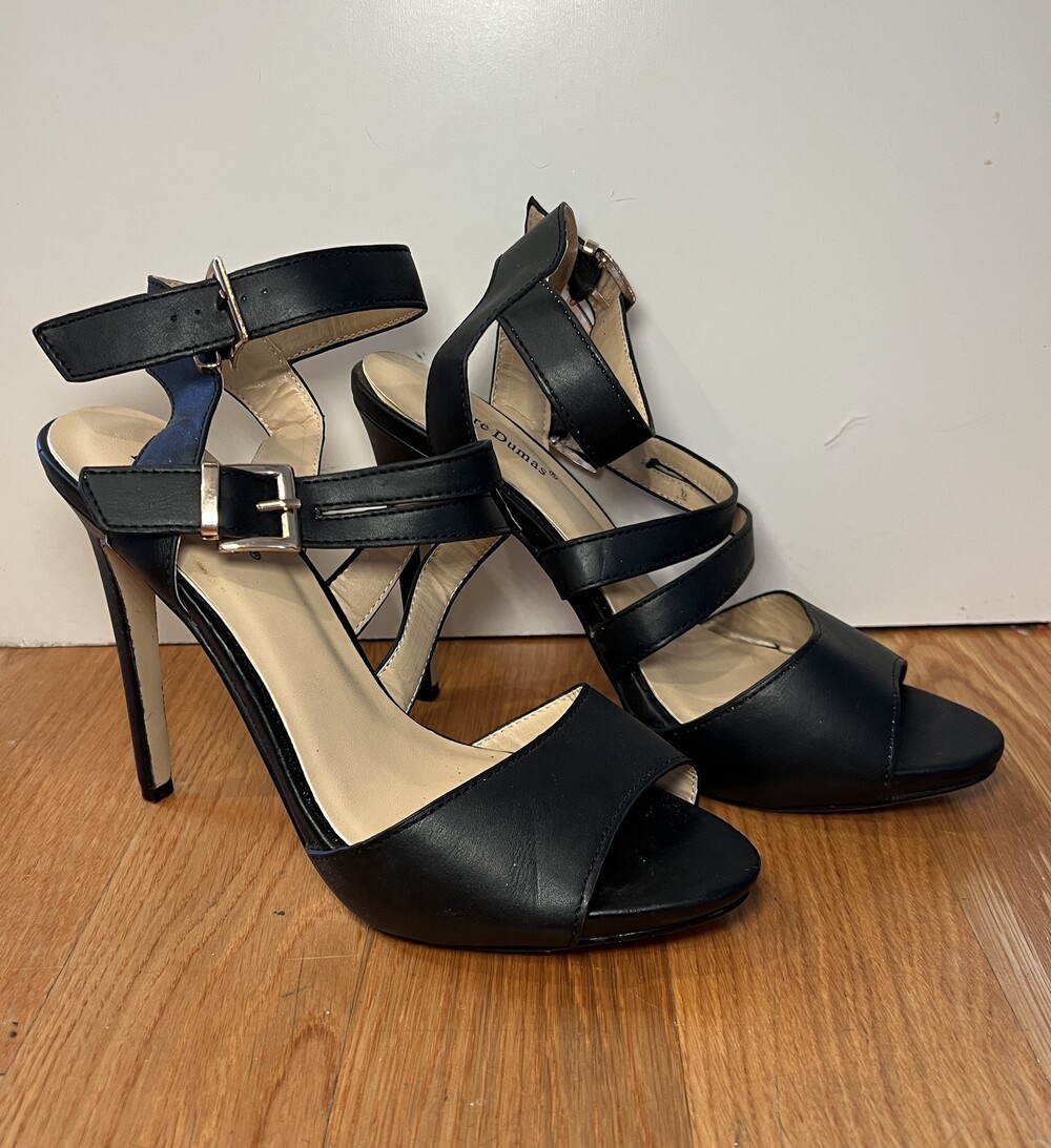 Pierre Dumas Shoes Womens Size 8 Black Strappy High Heel Sandals Sexy Dressy